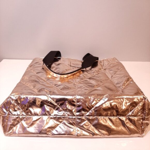 Victorias Secret Limited Edition Rose Gold Puffer Tote Bag Quilted Metallic VS - Picture 11 of 13
